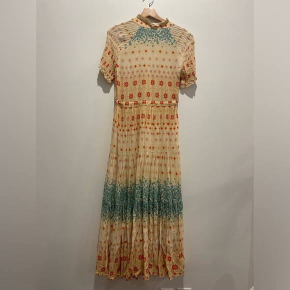 NWOT Free People Rare Feeling Cream Blue Orange Maxi Dress Sundress size small - Picture 7 of 10